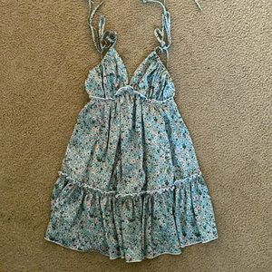 Tied Open back ditsy floral halter dress